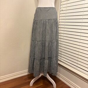 Chaps size L 100% cotton tiered black and white gingham cottagecore maxi skirt